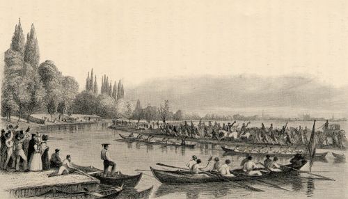 A picture of rowing racing on the Cam in 1837